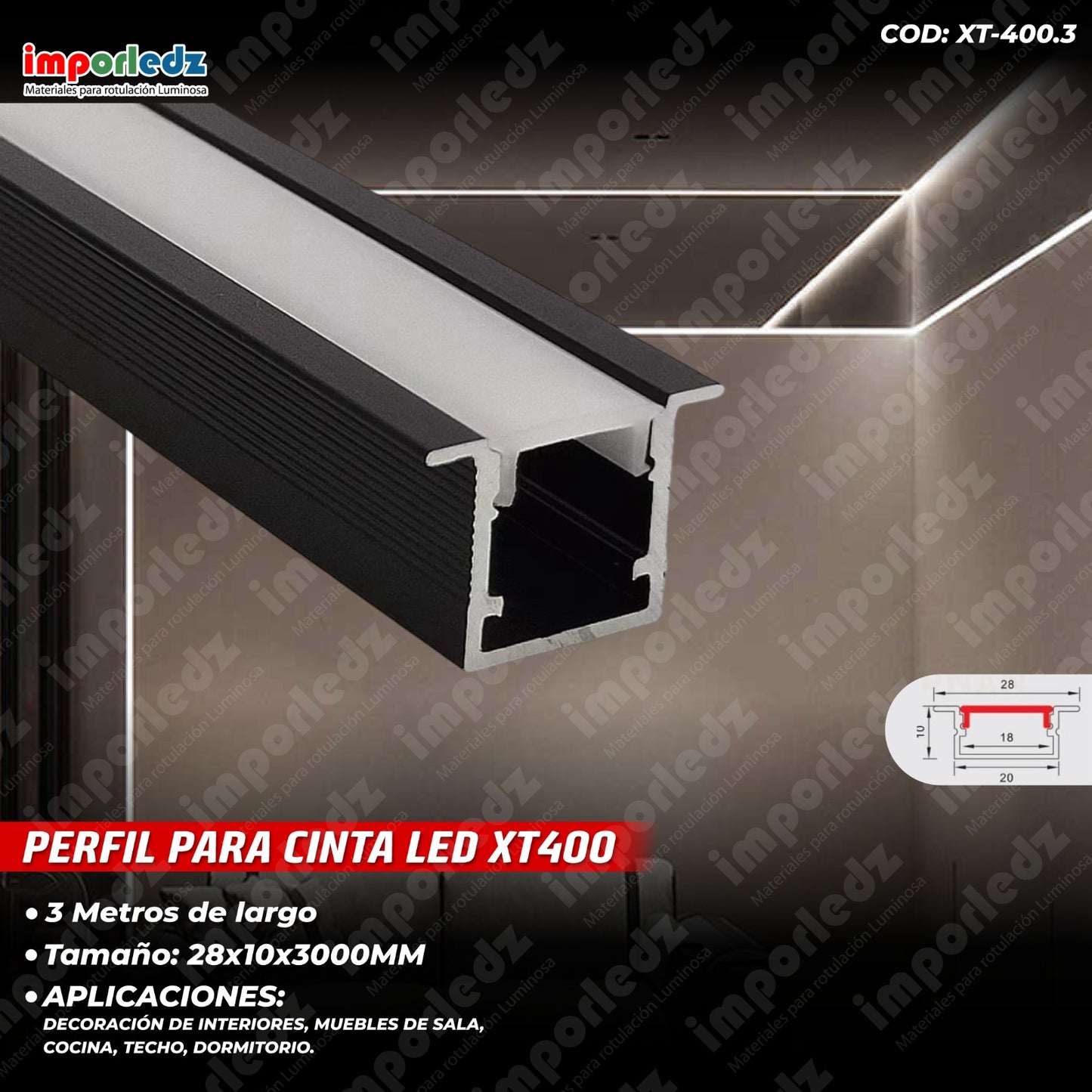 PERFIL PARA CINTA LED XT400