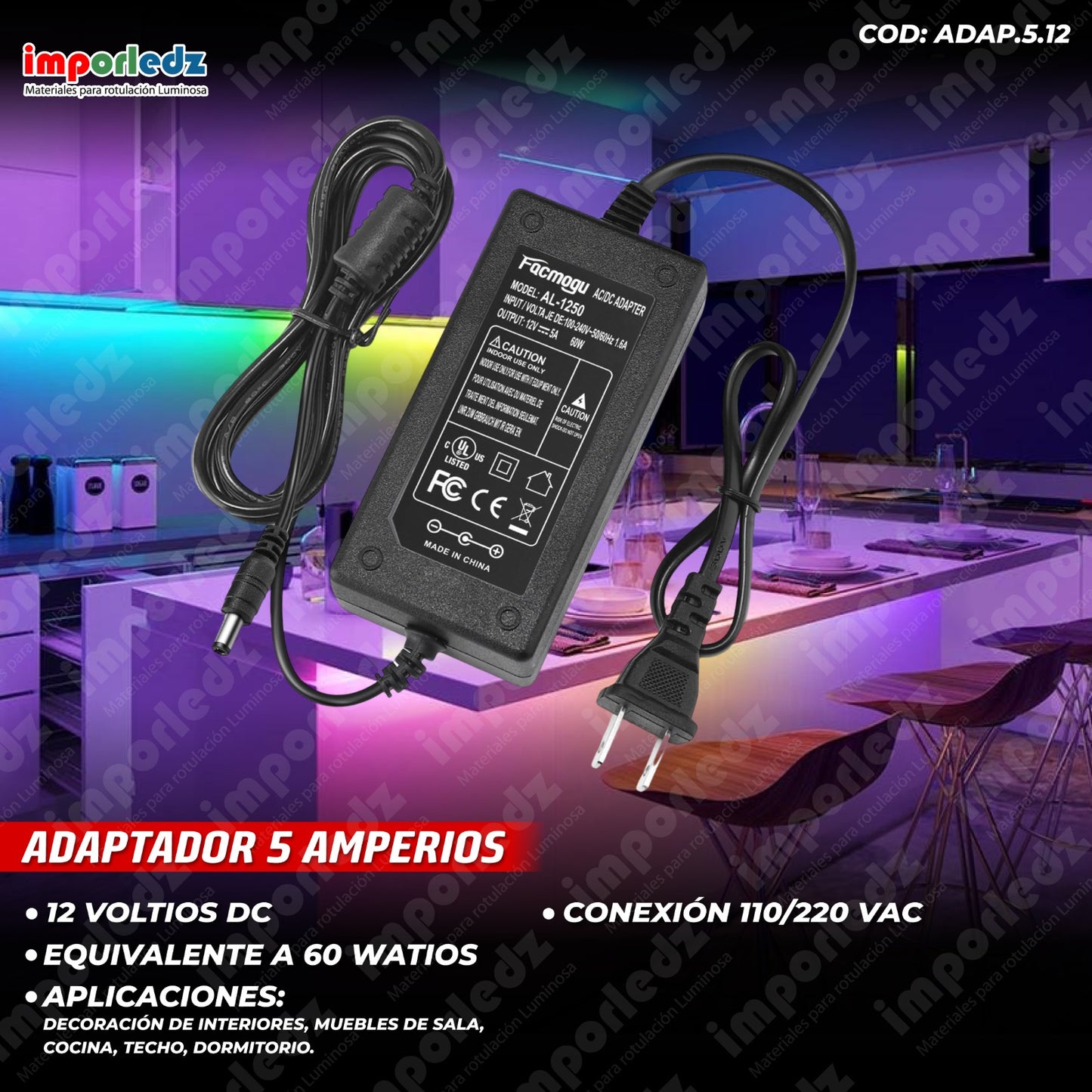 ADAPTADOR DE 12 VOLTIOS, 5 AMPERIOS